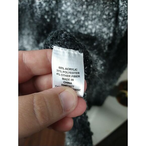 Elle Woman L Sweater Tunic Black White Striped Raised Knot Long Sleeve - Picture 7 of 9